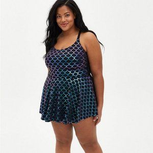 WIRELESS SHORT LATTICE SIDE SWIM DRESS WITH BRIEF